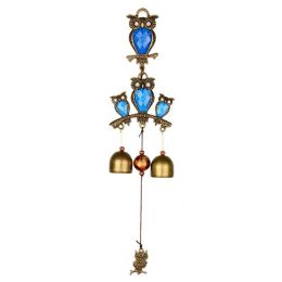 Chinese Style Wind Chime Owl Doorbell Wall Mount Door Entrance Shopkeeper Metal Bells, Blue