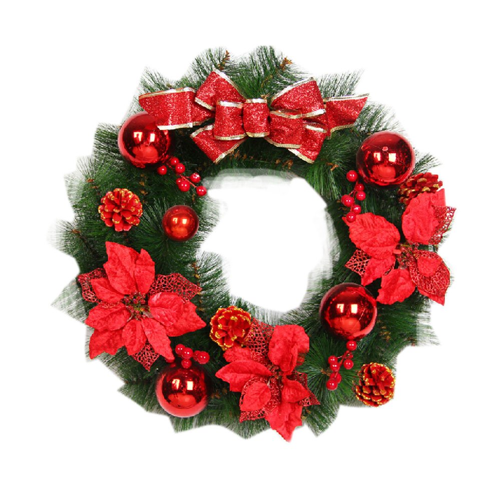 Christmas Wreath/Christmas Garlands/Wall Decor With Ball & Flower RED 17''Dia