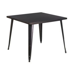 Flash Furniture Home Indoor 35.5'' Square Black-Antique Gold Metal Indoor-Outdoor Table