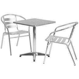 Flash Furniture 23.5" Square Aluminum Indoor-Outdoor Table With 2 Slat Back Chairs
