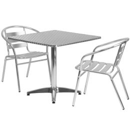 Flash Furniture 31.5" Square Aluminum Indoor-Outdoor Table With 2 Slat Back Chairs