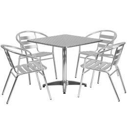 Flash Furniture 31.5" Square Aluminum Indoor-Outdoor Table With 4 Slat Back Chairs