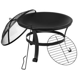 Round Wood Burning Firepit with Mesh Spark Screen and Poker