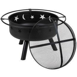 Round Wood Burning Firepit with Mesh Spark Screen